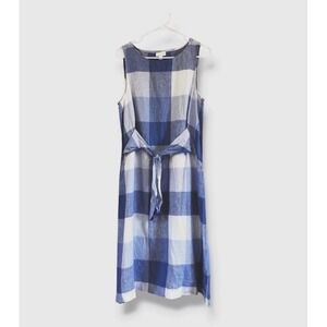 J. Jill LOVE LINEN Blue White Windowpane Plaid Sleeveless Tank Dress Medium Sz M